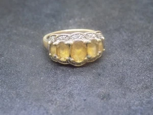 Vintage silberfarbener Bandring mit fünf gelben Steinen Gr. 7 (523) - Bild 1 von 4