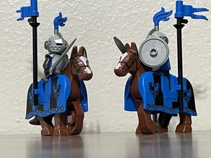2 Lego Black Falcon Knight Minifigures w/ Horse And Barding - Picture 1 of 16