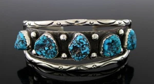 Old Pawn Navajo Native American Sterling Silver Turquoise Cuff Bracelet Sz 7.25" - Picture 1 of 9