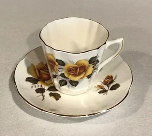 Royal Dover Vibrant Yellow Rose with Deep Green Leaves Tea Cup And Saucer - Picture 1 of 12