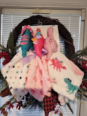 "Manta de seguridad Hudson Baby Animal Face Lovey tres dinosaurios niñas juguete mascota 14""" Foto 1 de 4