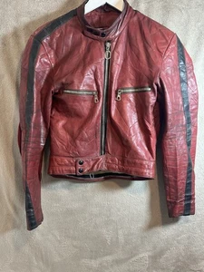 Vintage 70s/80s HARRO “Kombi” Red Leather Café Racer Motorcycle Jacket Small - Picture 1 of 17