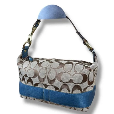 Bolsa de accesorios COACH color raro firma lona azul claro Foto 1 de 4