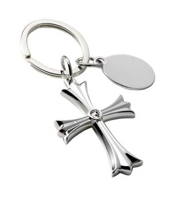 BOMBONIERA PORTACHIAVI CROCE CROCIFISSO con CRISTALLO RIVESTITA ARGENTO 925% 214 - Immagine 1 di 4