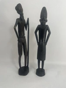 VTG Pair Hand Carved Wood African Folk Art Men - Picture 1 of 7
