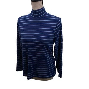 Laura Scott Classic Fit Petite Medium Blue Striped Top - Picture 1 of 4