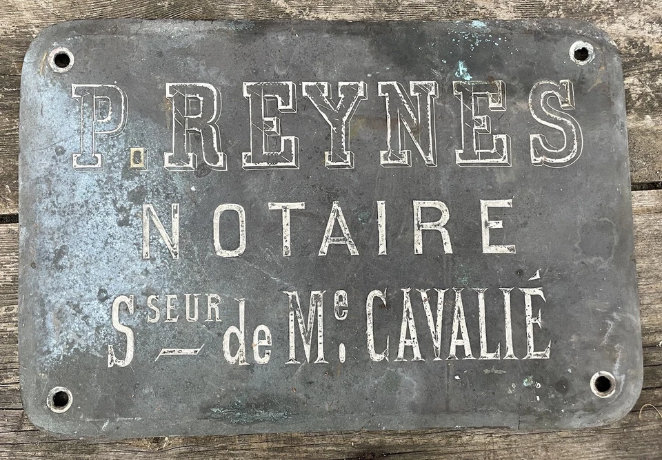 Plaque de Notaire Bronze XIXeme Ancien Reynes Cavalie Métier - Photo 1/4