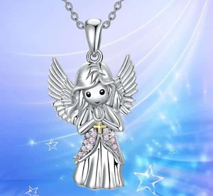 Necklace Pendant - Little Girl Angel with Cross Necklace with Pendant - Picture 1 of 3