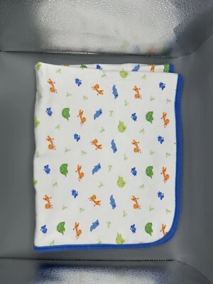 Manta Receptora Seguridad Bebé Vitaminas Vintage Animales Azul Borde Rayas LEER Foto 1 de 4