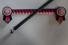 Azalea Pink & Black Satin Browband & Black Wrapped Show Crop Set - NEW