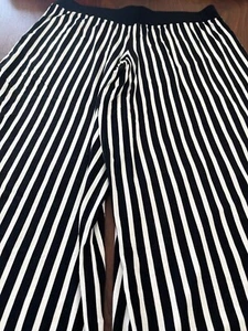Lauren Ralph Lauren pantalone donna gamba larga extra large nero bianco righe viscosa - Foto 1 di 7
