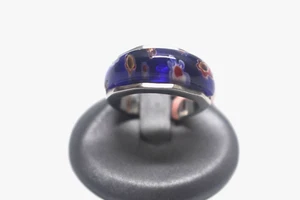 Blue Murano Millefiori Glass Ring Size 8 Stainless Steel NWT - Picture 1 of 6