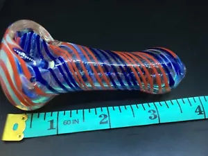 HAND PIPE SPOON USA 4” HEAVY PIPA BOWL TOBACCO THICK ART BLOWN GLASS SWIRL PIECE - Picture 1 of 12