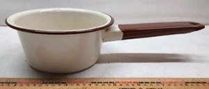 Vintage Small Cream/BrownTrim Enamelware Sauce Pan W/ Handle - 1121241 - Picture 1 of 7