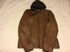 Hidepark mens brown leather jacket with zip-off hood (Large)