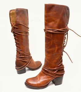 Free Bird Coal Wrapped Cognac Braun Leder Kniehohe Stiefel Damengröße 9 - Bild 1 von 13