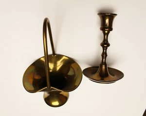 VINTAGE, MASSIVES MESSING, KORB MIT GRIFF und KERZENSTÄNDER das -MADE IN INDIA! - Bild 1 von 3