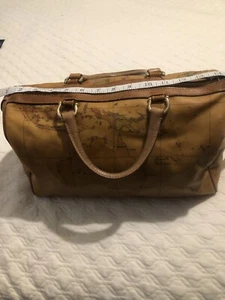 Vgt Alviero Martini  Medium Boston  Handbag Map Geo Leather Brown (size In Pics) - Picture 1 of 23
