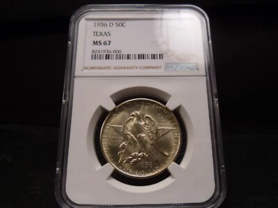 1936-D MS67 Texas Silver Commemorative NGC Certified Superb Gem - White/Gold - Image 1 of 4