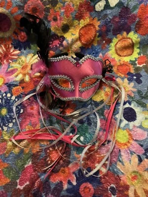Pink Feather Venetian Masquerade Mask Party Prom Mardi Gras Halloween Costume - Image 1 of 4