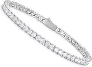 Pulsera Tenis para Mujer Chapada en Oro Blanco 14K 7" BONITA Caja de Regalo - Imagen 1 de 1