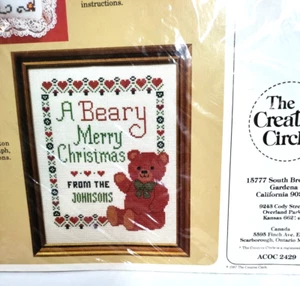 Embroidery Needlecraft Cross Stitch Kit 8x10 A Beary Merry #2429 Bear 1987 NIP - Picture 1 of 5