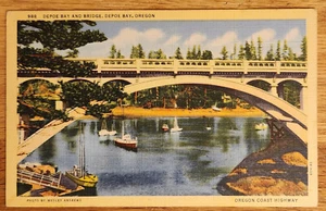 Postal Depoe Bay & Bridge Depoe Bay Oregon O PC 1940 Curteich sin usar - Imagen 1 de 1