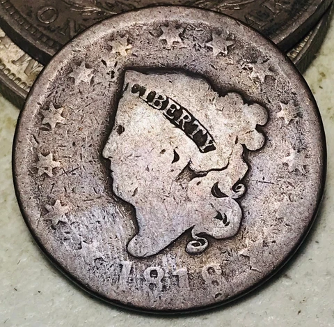 1818 Large Cent Coronet Head Matron 1C Ungraded Worn US Copper Coin CC17934 Cover