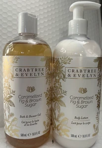 CRABTREE&EVELYN CARAMELIZED FIG&BROWN SUGAR BODY LOTION&BATH&SHOWER GEL 16.9FLOZ - Picture 1 of 2