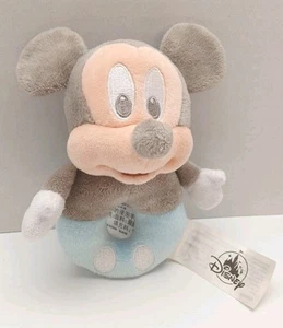 Disney Parks Mickey Mouse Baby Rattle 6" Plush Stuffed Animal Toy Soft Blue - Picture 1 of 5