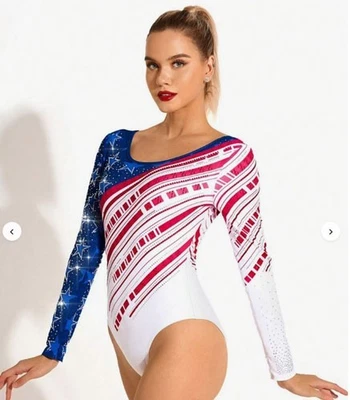 NEU Strech Turn-/Badeanzug, langarm, bunt m. Glitzersteinen, M 4€ Preisnachlass - Bild 1 von 3