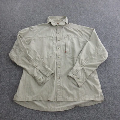 Simms Fishing Shirt Mens Medium No Fly Zone Button Up Long Sleeve Green Vented - Image 1 of 4
