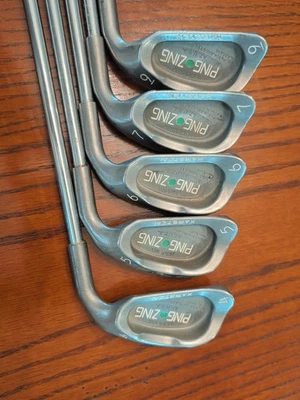 Ping Zing Iron Set Green Dot Karsten RH 4,5,6,7,9 Made in USA Steel Shaft - Image 1 of 4