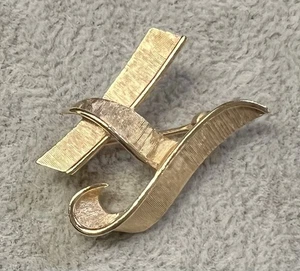 Vintage Crown Trifari Initial Monogram 1” Letter H Brushed Gold Tone Brooch—818 - Picture 1 of 4