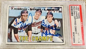 Frank & Brooks Robinson 1967 Topps #1 Card GEM Autographs PSA/DNA 4 Card Rare - Picture 1 of 3