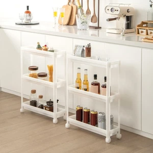 2 Pcs 3 Tier Detachable Kitchen Organizer Rolling Utility Cart Slim Storage Cart - Picture 1 of 7