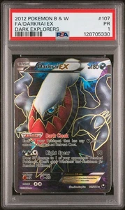 PSA 1 2012 Pokemon Black & White Dark Explorers Full Art Holo Darkrai EX 107/108 - Picture 1 of 2