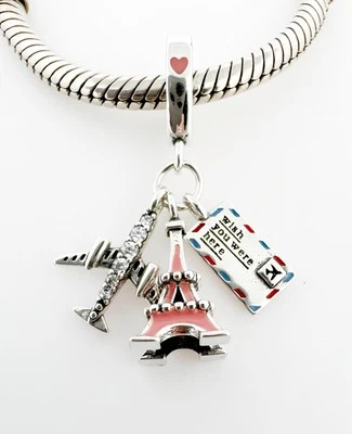 Eiffel Tower Dangle Charm Travel Paris France Genuine 925 Sterling Silver 💖 - Image 1 of 4