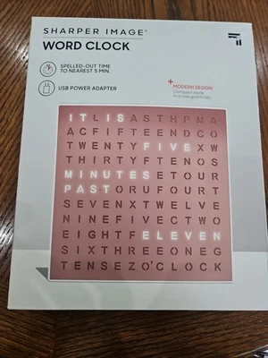 New Sharper Image Light Electronic Word Clock Rose Gold LED Modern Decor Girly.  - Image 1 of 4