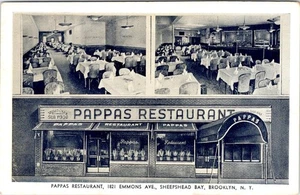 Postal publicitaria Sheepshead Bay 1945 de Brooklyn, Nueva York RESTAURANTE PAPPAS - Imagen 1 de 2