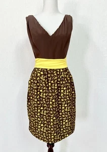 Vestido Anthropologie Yoana Baraschi Tormenta de Formas Talla 2 Marrón Amarillo Sin Mangas - Imagen 1 de 7