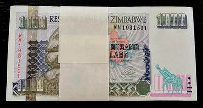 Zimbabwe 1000 DOLLARS P-12 2003 x 100 Pc Lot BUNDLE Silverfoil UNC Elephant NOTE - Image 1 of 4