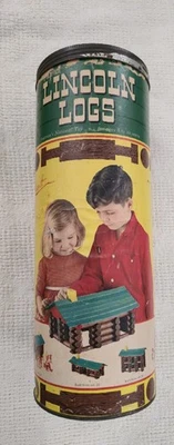 Pre Owned Vintage Lincoln Logs No 2C 91 Assorted Pieces With Original Tin USA! - Image 1 of 4