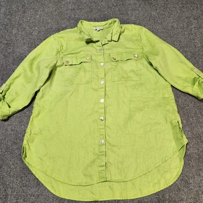 Camisa túnica John Mark para mujer grande verde lino botón delantero cuello alambre Foto 1 de 4