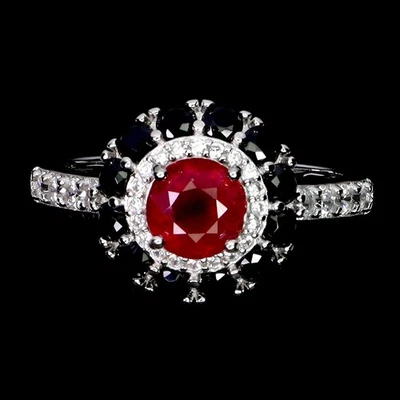Anillo de plata de ley 925 redondo rubí 6 mm espinela piedras preciosas naturales joyería tamaño 7 Foto 1 de 4