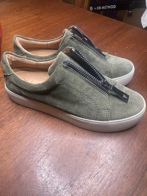 FRYE Lena 绿色麂皮绒运动鞋皮革拉链女式美国 6.5 米 — 第 1/4 张图片