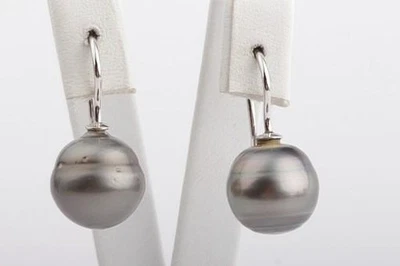 Neu! Ohrringe Hänger Tahiti Perlen 12 mm 585 Weiß Gold * - Bild 1 von 4