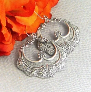 Large Silver Earrings Gypsy Girl Earrings Vintage Inspired Marrakesh Earring - Picture 1 of 3