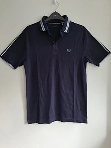 SANDSTONE by M&Co Man's Navy Tipped Soft Touch Cotton Polo Shirt size Small - Picture 1 of 9