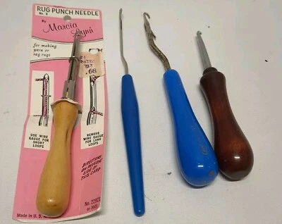 Lot Of 4 Vintage Rug Making Tools Punch Needle Latch Hooks Fiber Art - Image 1 of 4